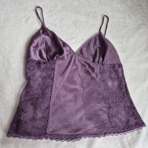 Y2K, Coquette, Victoria's Secret Silk & Lace Camisole, Purple, Small